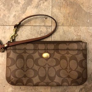 Coach brown leather wristlet